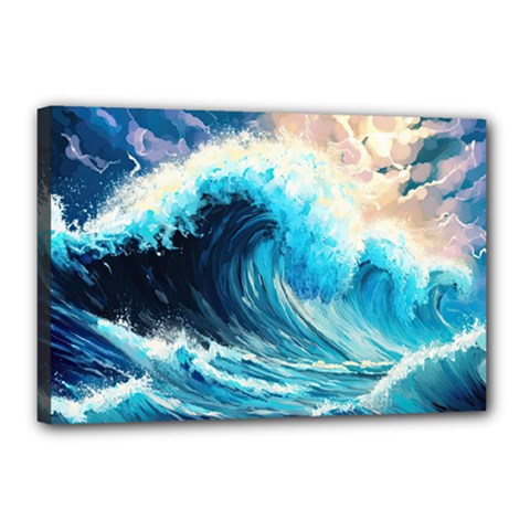 Tsunami Waves Ocean Sea Nautical Nature Water Arts Canvas 18  X 12  (stretched)