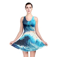 Tsunami Waves Ocean Sea Nautical Nature Water Arts Reversible Skater Dress