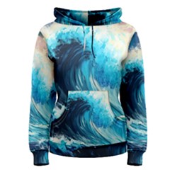 Tsunami Waves Ocean Sea Nautical Nature Water Arts Women s Pullover Hoodie by Jancukart