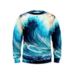 Tsunami Waves Ocean Sea Nautical Nature Water Arts Kids  Sweatshirt