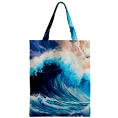 Tsunami Waves Ocean Sea Nautical Nature Water Arts Zipper Classic Tote Bag