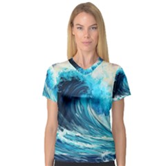 Tsunami Waves Ocean Sea Nautical Nature Water Arts V-neck Sport Mesh Tee