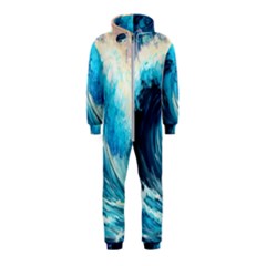 Tsunami Waves Ocean Sea Nautical Nature Water Arts Hooded Jumpsuit (kids) by Jancukart