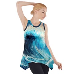 Tsunami Waves Ocean Sea Nautical Nature Water Arts Side Drop Tank Tunic by Jancukart