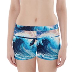 Tsunami Waves Ocean Sea Nautical Nature Water Arts Boyleg Bikini Wrap Bottoms by Jancukart