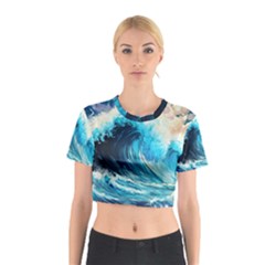 Tsunami Waves Ocean Sea Nautical Nature Water Arts Cotton Crop Top by Jancukart