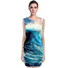 Tsunami Waves Ocean Sea Nautical Nature Water Arts Sleeveless Velvet Midi Dress by Jancukart