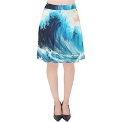 Tsunami Waves Ocean Sea Nautical Nature Water Arts Velvet High Waist Skirt by Jancukart