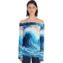 Tsunami Waves Ocean Sea Nautical Nature Water Arts Off Shoulder Long Sleeve Top View1