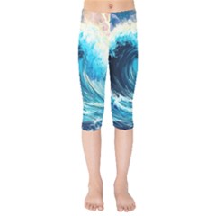 Tsunami Waves Ocean Sea Nautical Nature Water Arts Kids  Capri Leggings 