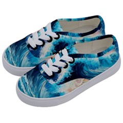 Tsunami Waves Ocean Sea Nautical Nature Water Arts Kids  Classic Low Top Sneakers