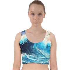 Tsunami Waves Ocean Sea Nautical Nature Water Arts Velvet Racer Back Crop Top by Jancukart