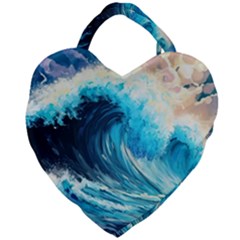 Tsunami Waves Ocean Sea Nautical Nature Water Arts Giant Heart Shaped Tote by Jancukart