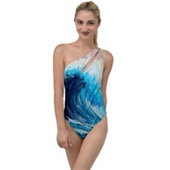 Tsunami Waves Ocean Sea Nautical Nature Water Arts To One Side Swimsuit by Jancukart