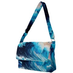 Tsunami Waves Ocean Sea Nautical Nature Water Arts Full Print Messenger Bag (s) by Jancukart