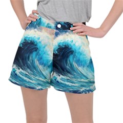 Tsunami Waves Ocean Sea Nautical Nature Water Arts Women s Ripstop Shorts by Jancukart