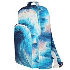 Tsunami Waves Ocean Sea Nautical Nature Water Arts Double Compartment Backpack by Jancukart