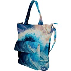 Tsunami Waves Ocean Sea Nautical Nature Water Arts Shoulder Tote Bag by Jancukart