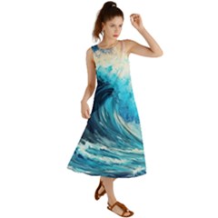 Tsunami Waves Ocean Sea Nautical Nature Water Arts Summer Maxi Dress by Jancukart