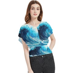 Tsunami Waves Ocean Sea Nautical Nature Water Arts Butterfly Chiffon Blouse