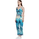 Tsunami Waves Ocean Sea Nautical Nature Water Arts V-Neck Spaghetti Strap Tie Front Jumpsuit View2