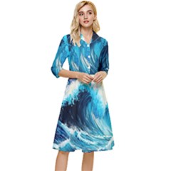 Tsunami Waves Ocean Sea Nautical Nature Water Arts Classy Knee Length Dress by Jancukart