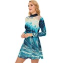 Tsunami Waves Ocean Sea Nautical Nature Water Arts Long Sleeve Velour Longline Dress View2