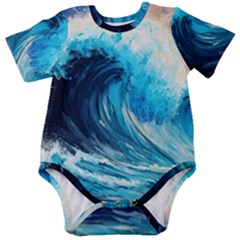 Tsunami Waves Ocean Sea Nautical Nature Water Arts Baby Short Sleeve Bodysuit by Jancukart