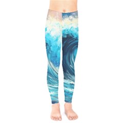 Tsunami Waves Ocean Sea Nautical Nature Water Arts Kids  Classic Winter Leggings by Jancukart