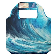 Tsunami Waves Ocean Sea Nautical Nature Water Arts Premium Foldable Grocery Recycle Bag by Jancukart