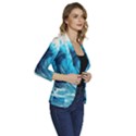 Tsunami Waves Ocean Sea Nautical Nature Water Arts Women s One-Button 3/4 Sleeve Short Jacket View3