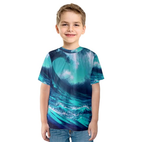 Tsunami Tidal Wave Ocean Waves Sea Nature Water Kids  Sport Mesh Tee by Jancukart