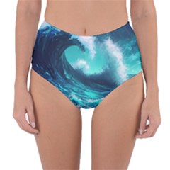 Tsunami Tidal Wave Ocean Waves Sea Nature Water Reversible High-waist Bikini Bottoms