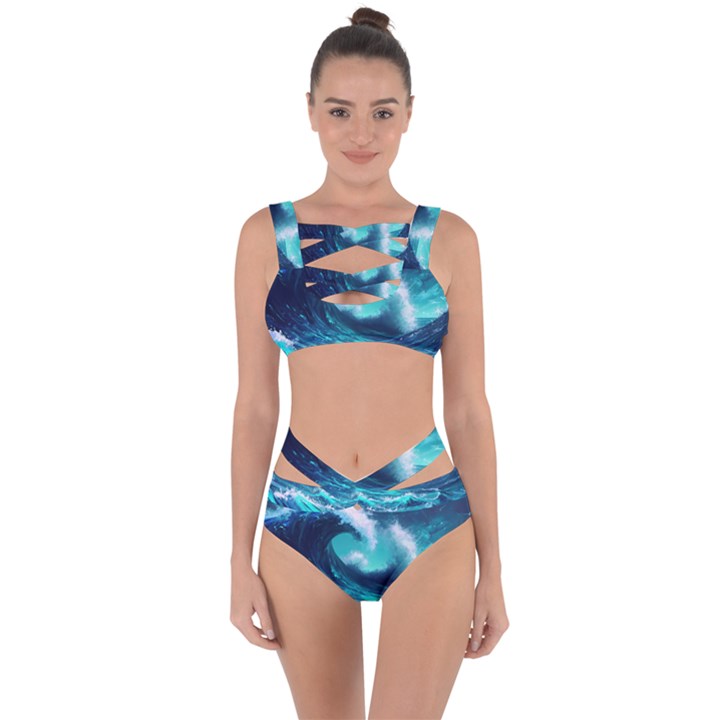 Tsunami Tidal Wave Ocean Waves Sea Nature Water Bandaged Up Bikini Set 