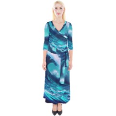 Tsunami Tidal Wave Ocean Waves Sea Nature Water Quarter Sleeve Wrap Maxi Dress