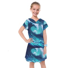 Tsunami Tidal Wave Ocean Waves Sea Nature Water Kids  Drop Waist Dress