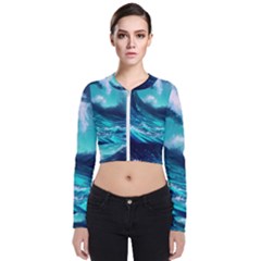 Tsunami Tidal Wave Ocean Waves Sea Nature Water Long Sleeve Zip Up Bomber Jacket