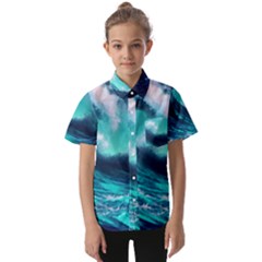 Tsunami Tidal Wave Ocean Waves Sea Nature Water Kids  Short Sleeve Shirt by Jancukart