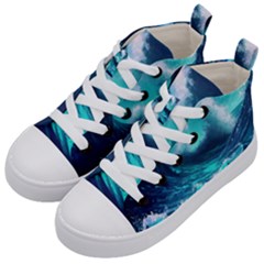 Tsunami Tidal Wave Ocean Waves Sea Nature Water Kids  Mid-top Canvas Sneakers by Jancukart