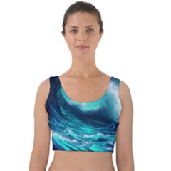 Tsunami Tidal Wave Ocean Waves Sea Nature Water Velvet Crop Top by Jancukart