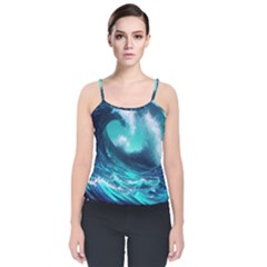 Tsunami Tidal Wave Ocean Waves Sea Nature Water Velvet Spaghetti Strap Top