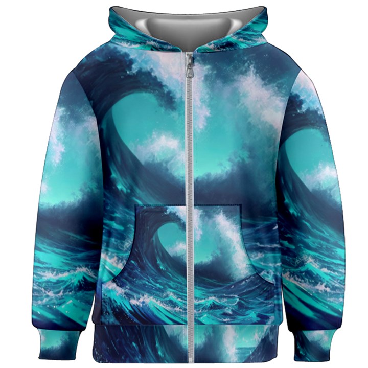 Tsunami Tidal Wave Ocean Waves Sea Nature Water Kids  Zipper Hoodie Without Drawstring