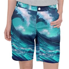 Tsunami Tidal Wave Ocean Waves Sea Nature Water Women s Pocket Shorts by Jancukart