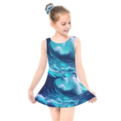 Tsunami Tidal Wave Ocean Waves Sea Nature Water Kids  Skater Dress Swimsuit