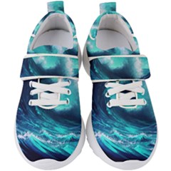 Tsunami Tidal Wave Ocean Waves Sea Nature Water Kids  Velcro Strap Shoes by Jancukart