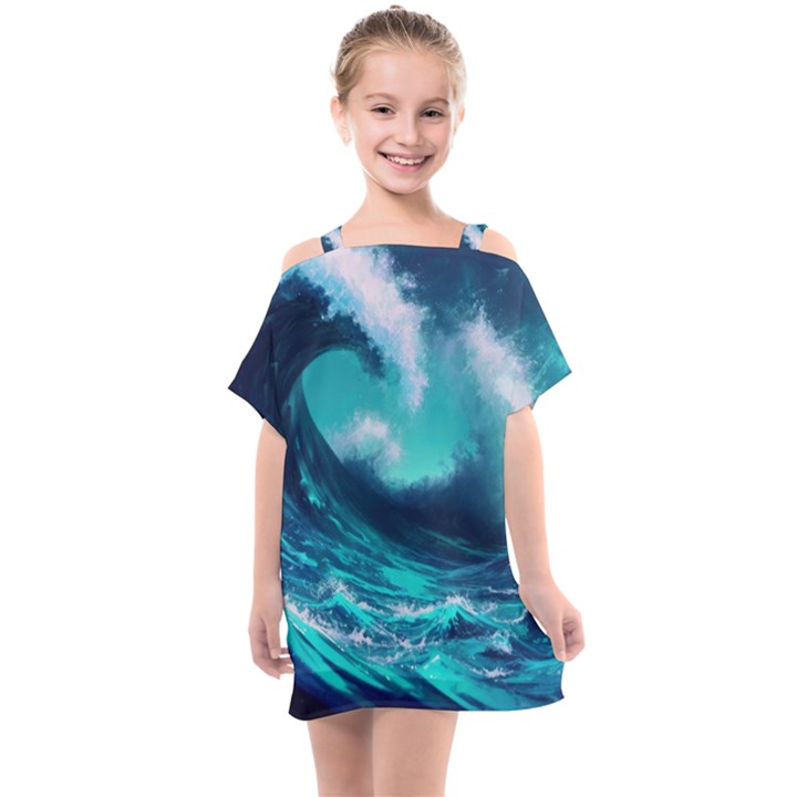 Tsunami Tidal Wave Ocean Waves Sea Nature Water Kids  One Piece Chiffon Dress