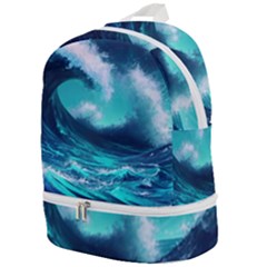 Tsunami Tidal Wave Ocean Waves Sea Nature Water Zip Bottom Backpack