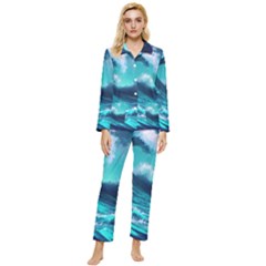 Tsunami Tidal Wave Ocean Waves Sea Nature Water Womens  Long Sleeve Velvet Pocket Pajamas Set by Jancukart