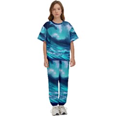 Tsunami Tidal Wave Ocean Waves Sea Nature Water Kids  Tee And Pants Sports Set