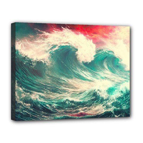 Storm Tsunami Waves Ocean Sea Nautical Nature 2 Canvas 14  X 11  (stretched)